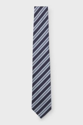 Italian-silk tie with diagonal stripe, Blue stripes