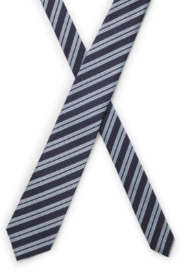 Italian-silk tie with diagonal stripe, Light Blue