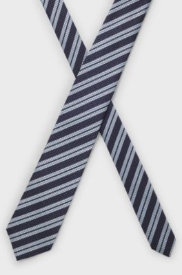 Italian-silk tie with diagonal stripe, Blue stripes