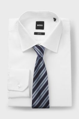 Italian-silk tie with diagonal stripe, Light Blue