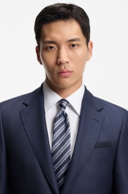 Italian-silk tie with diagonal stripe, Blue stripes