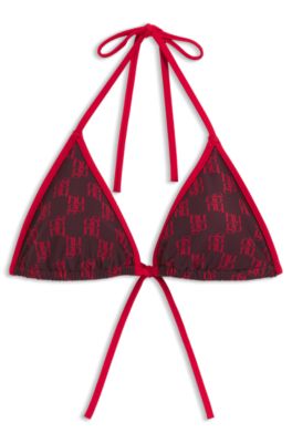 Triangle bikini top with stacked logos, Red