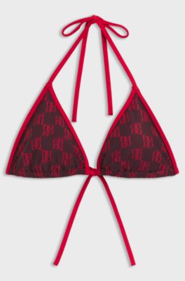 Triangle bikini top with stacked logos, Red