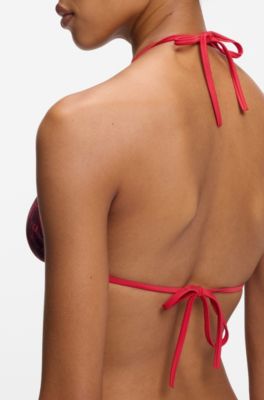 Triangle bikini top with stacked logos, Red