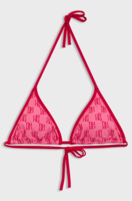 Triangle bikini top with stacked logos, Pink