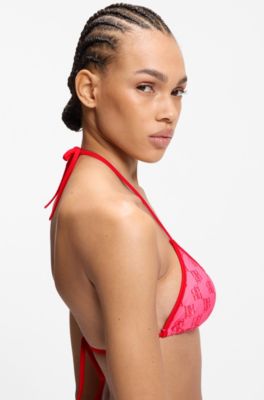 Triangle bikini top with stacked logos, Pink