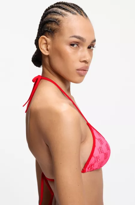 Triangle bikini top with stacked logos