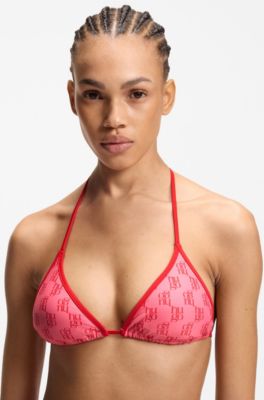 Triangle bikini top with stacked logos, Pink