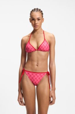 Triangle bikini top with stacked logos, Pink