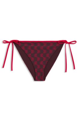 Bikini bottoms with printed stacked logos, Red