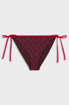 Bas de bikini avec imprim&eacute; de logos empil&eacute;s, Rouge