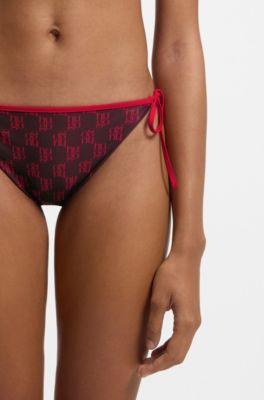 Bikini bottoms with printed stacked logos, Red