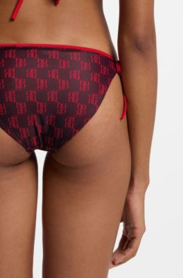 Bas de bikini avec imprim&eacute; de logos empil&eacute;s, Rouge