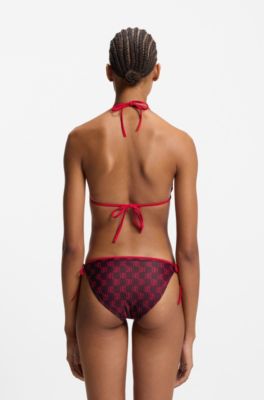 Bikini bottoms with printed stacked logos, Red