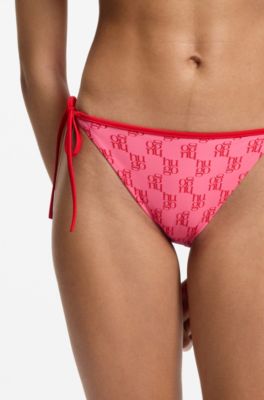 Bas de bikini avec imprim&eacute; de logos empil&eacute;s, Rose