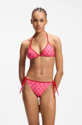 Bikini bottoms with printed stacked logos, Pink