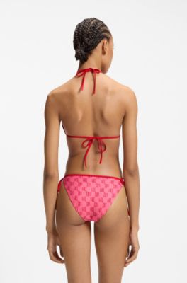 Bas de bikini avec imprim&eacute; de logos empil&eacute;s, Rose
