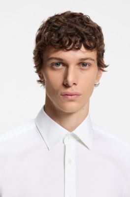 Slim-fit shirt in easy-iron stretch-cotton poplin, White