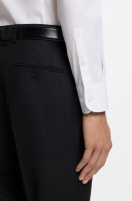 Camicia slim fit in popeline di cotone elasticizzato facile da stirare, Bianco