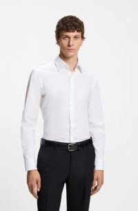 Slim-fit shirt in easy-iron stretch-cotton poplin, White