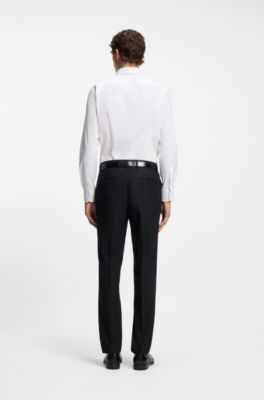 Camicia slim fit in popeline di cotone elasticizzato facile da stirare, Bianco