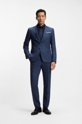 Camicia slim fit in popeline di cotone elasticizzato facile da stirare, Blu scuro