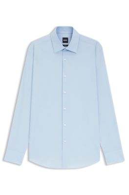 Slim-fit shirt in easy-iron stretch-cotton poplin, Light Blue