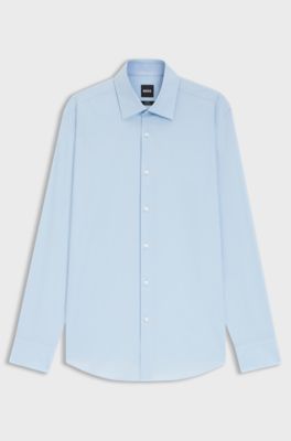 Slim-fit shirt in easy-iron stretch-cotton poplin, Light Blue