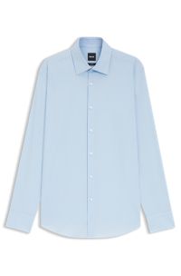 Slim-fit shirt in easy-iron stretch-cotton poplin, Light Blue