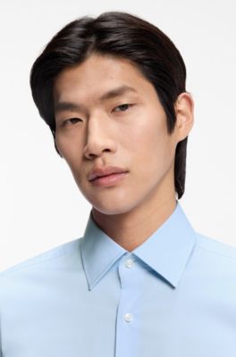 Slim-fit shirt in easy-iron stretch-cotton poplin, Light Blue