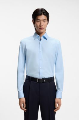 Slim-fit shirt in easy-iron stretch-cotton poplin, Light Blue