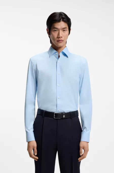 Slim-fit shirt in easy-iron stretch-cotton poplin