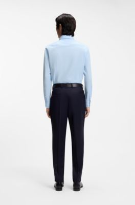 Slim-fit shirt in easy-iron stretch-cotton poplin, Light Blue