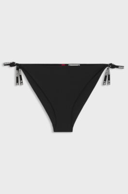 Bas de bikini avec liens logot&eacute;s, Noir