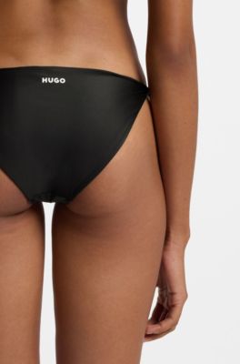 Bas de bikini avec liens logot&eacute;s, Noir