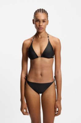 Bas de bikini avec liens logot&eacute;s, Noir