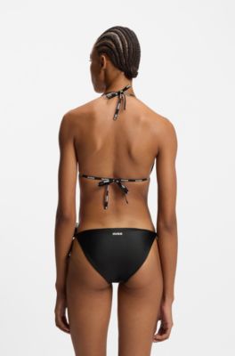 Slip per bikini con lacci con logo, Nero
