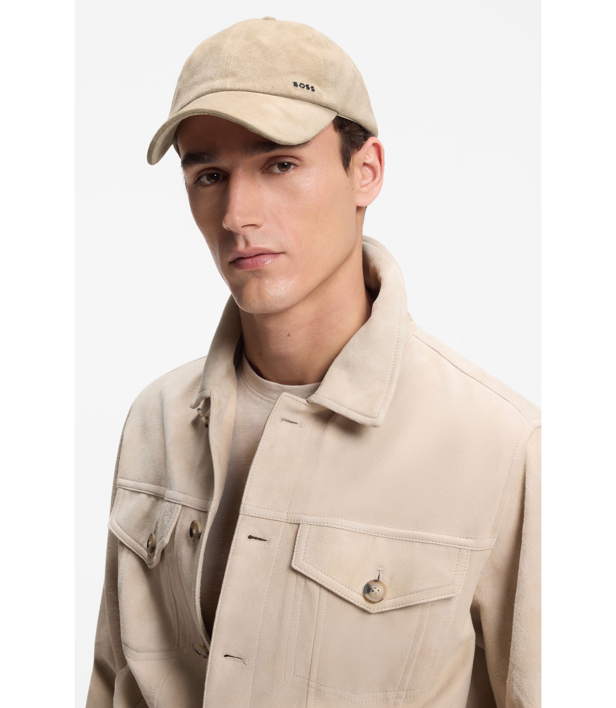 BOSS - Suede cap with metal logo - Beige