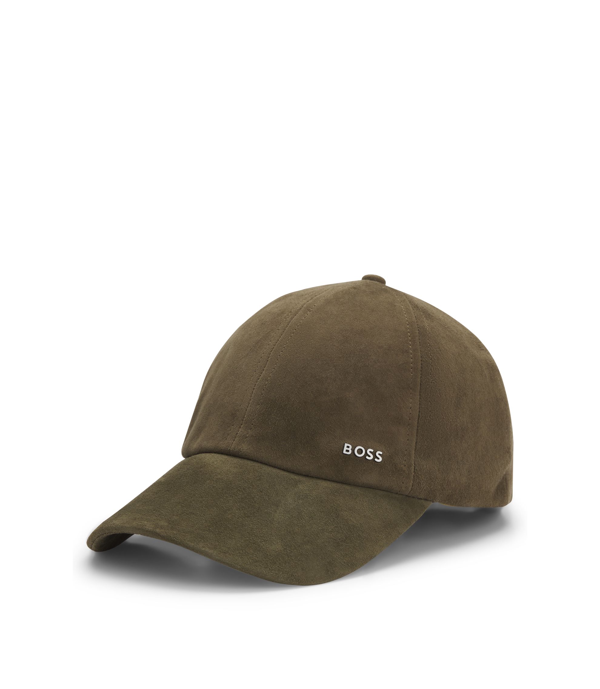 Cap aus Veloursleder mit Metall-Logo