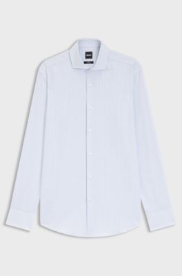 Slim-fit shirt in easy-iron checked stretch cotton, Light Blue