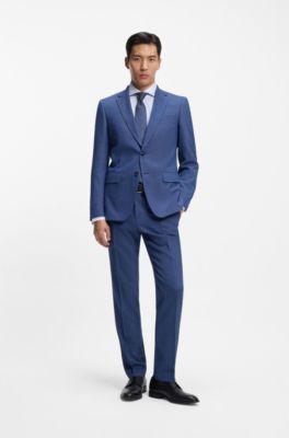 Slim-fit shirt in easy-iron checked stretch cotton, Light Blue