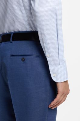 Chemise Slim en coton stretch &agrave; carreaux facile &agrave; repasser, bleu clair