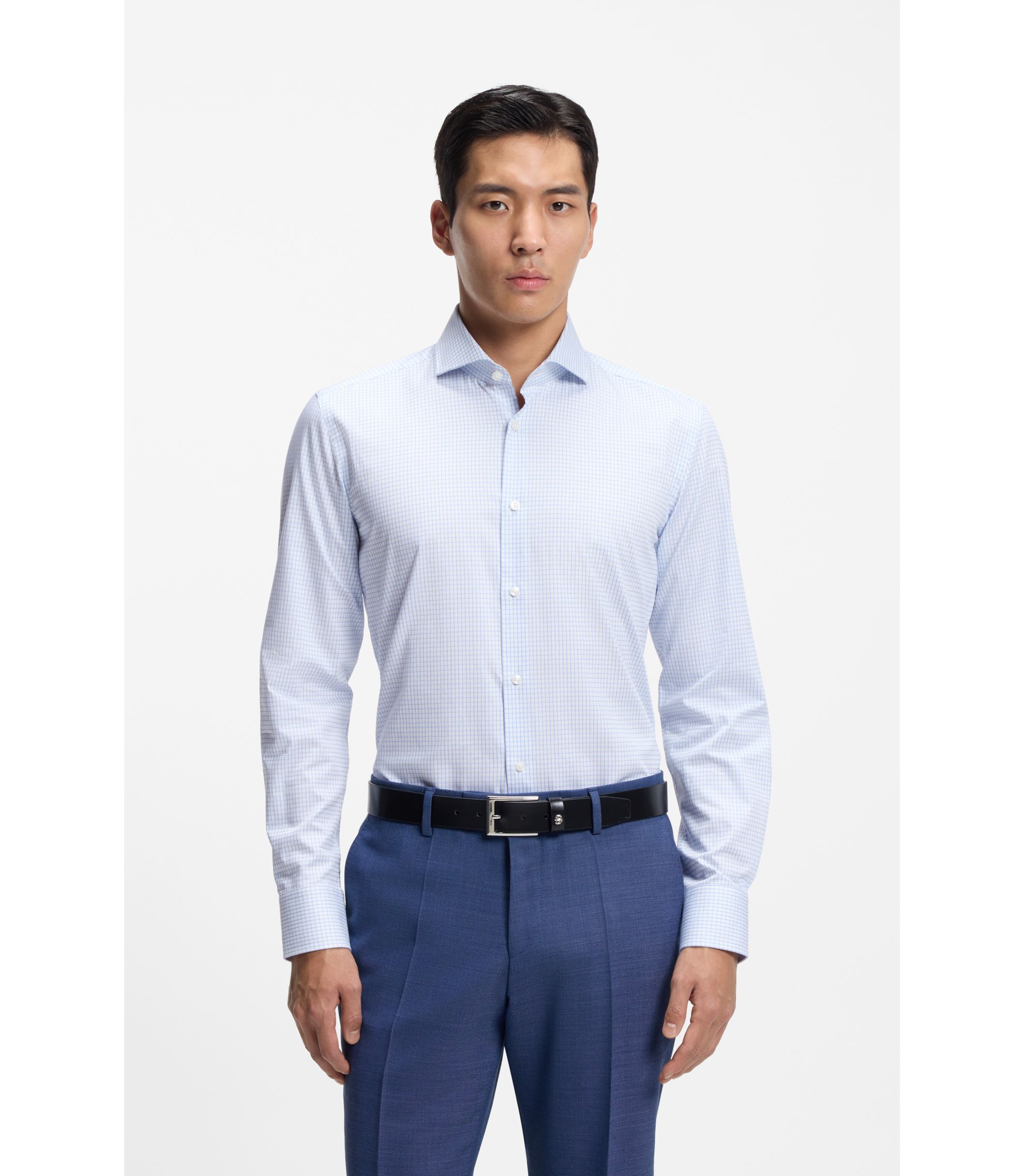 Slim-Fit Hemd aus karierter Stretch-Baumwolle mit bügelleichtem Finish