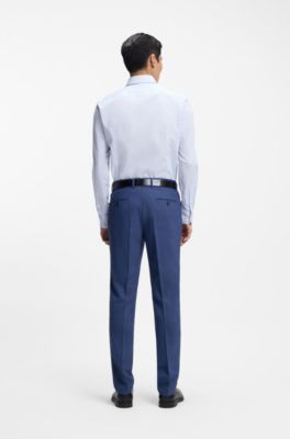 Chemise Slim en coton stretch &agrave; carreaux facile &agrave; repasser, bleu clair