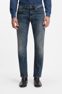 Slim-fit jeans van blauwe stretchdenim uit de BECKHAM x BOSS-collectie, Donkerblauw