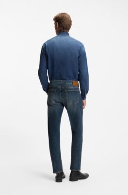 BECKHAM x BOSS slim-fit jeans in blue stretch denim, Dark Blue