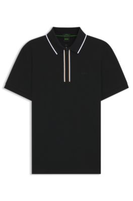 Slim-fit polo shirt in moisture-wicking stretch cotton, Black