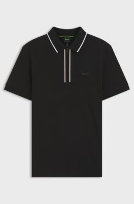Slim-fit polo shirt in moisture-wicking stretch cotton, Black