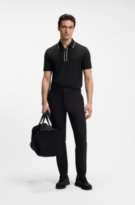 Active Slim-fit polo van vochtafvoerende stretchkatoen, Zwart