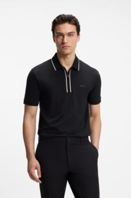 Active Slim-fit polo shirt in moisture-wicking stretch cotton, Black